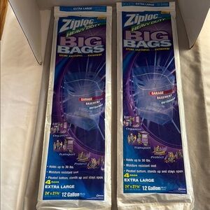 Ziploc Heavy Duty Big Bags 8 Count Extra Large 12 Gallon + 2 Bags 2.25 Gallon Sz